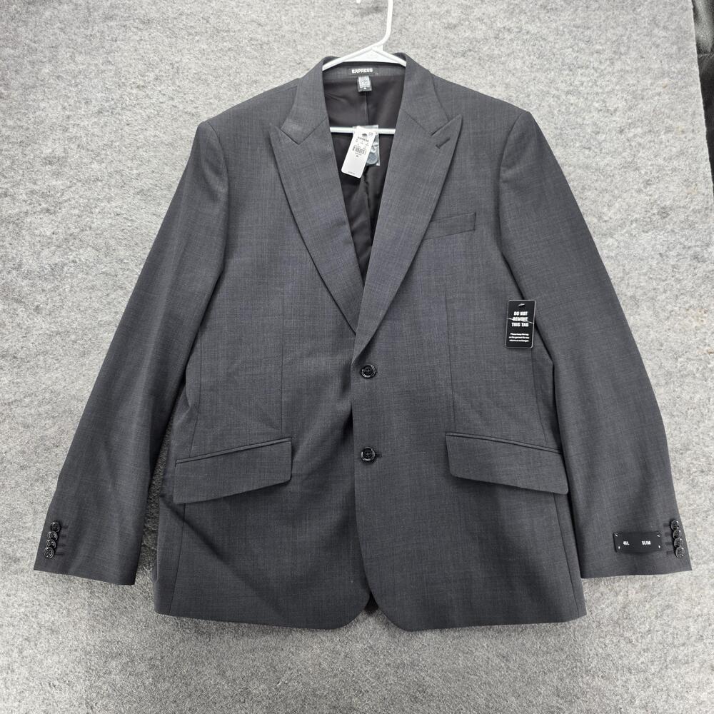 Express Suit Jacket Mens 46L Gray Slim Fit Wool Blend 2 Piece Single Breasted